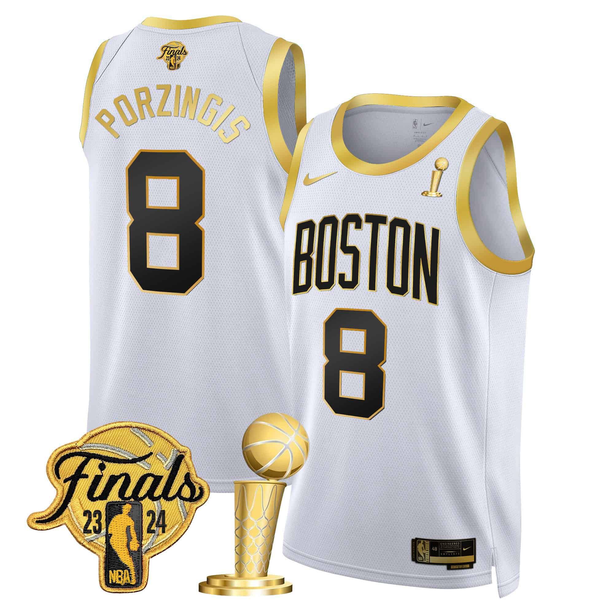 Men Boston Celtics #8 Porzingis White 2024 Nike Final & Champions Patch Swingman NBA Jersey->boston celtics->NBA Jersey